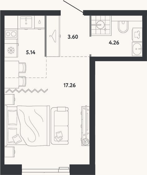 Планировка: Студия, 30,3 м²
