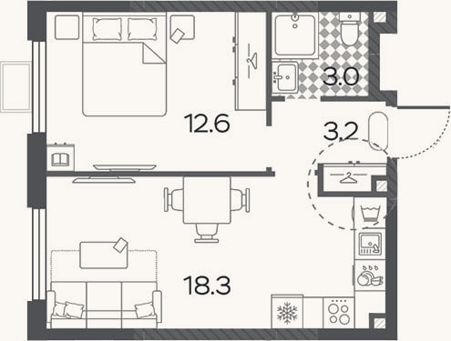 Планировка: 2-к, 37,1 м²