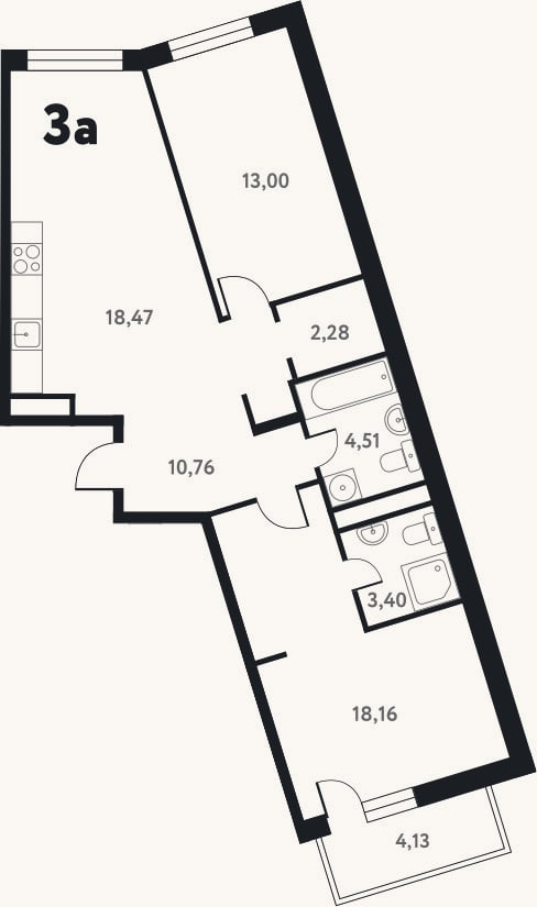 Планировка: 3-к, 71,3 м²