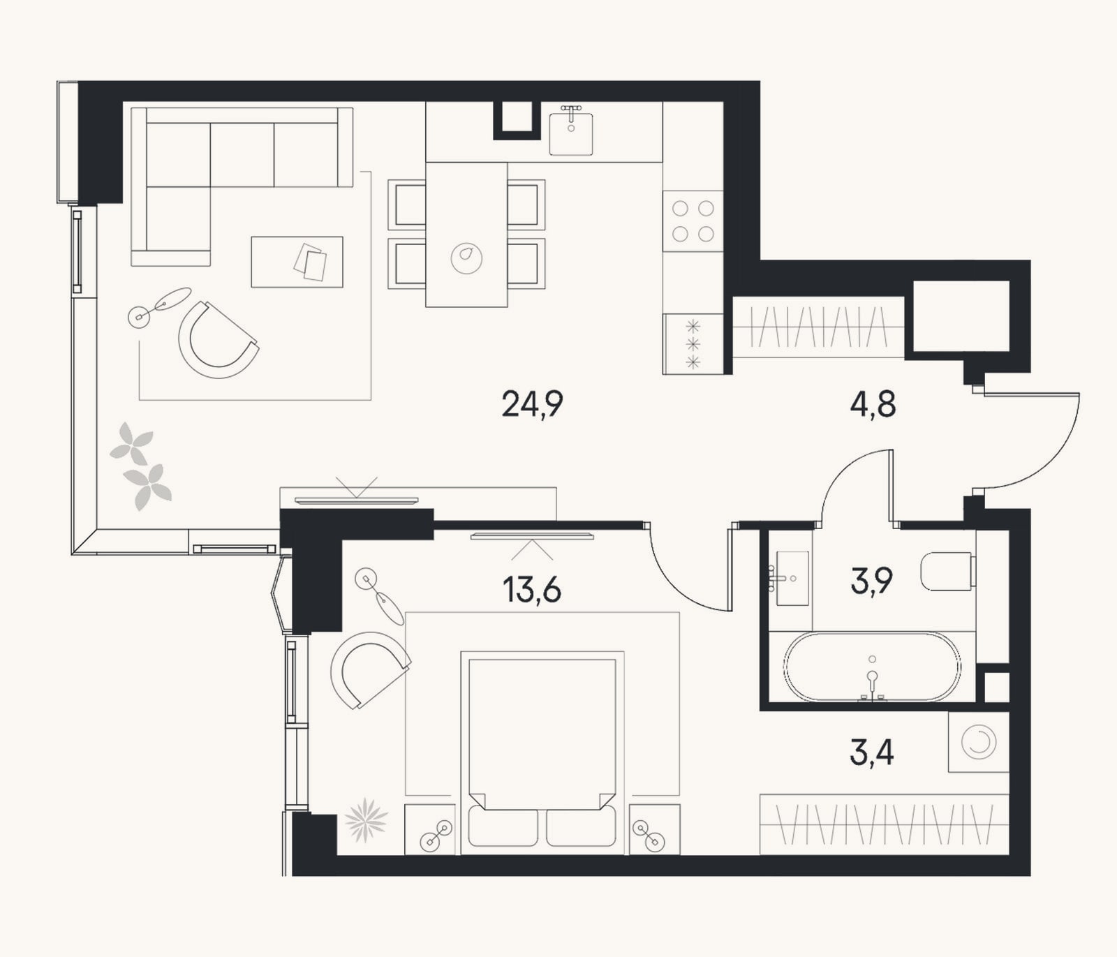 Планировка: 2-к, 50,8 м²