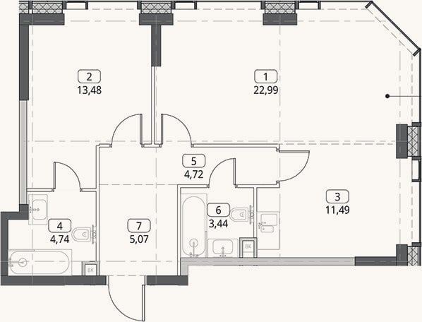 Планировка: 2-к, 65,9 м²