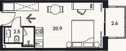 Планировка: Студия, 23,4 м²