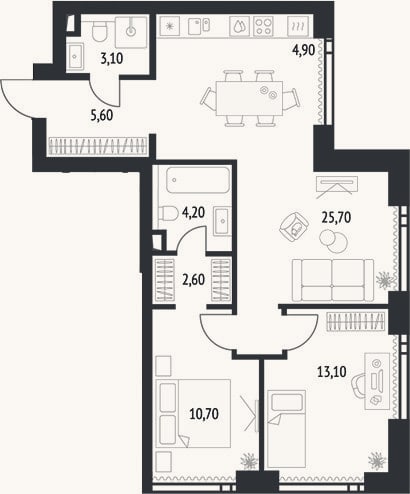 Планировка: 3-к, 72,8 м²