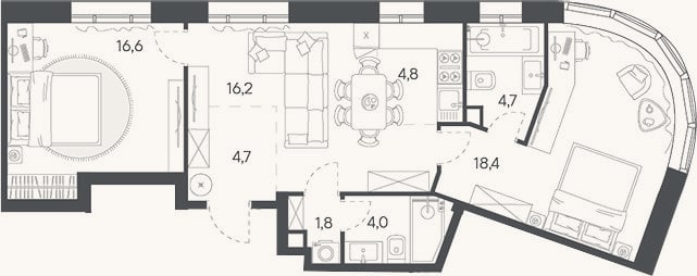 Планировка: 3-к, 71,2 м²