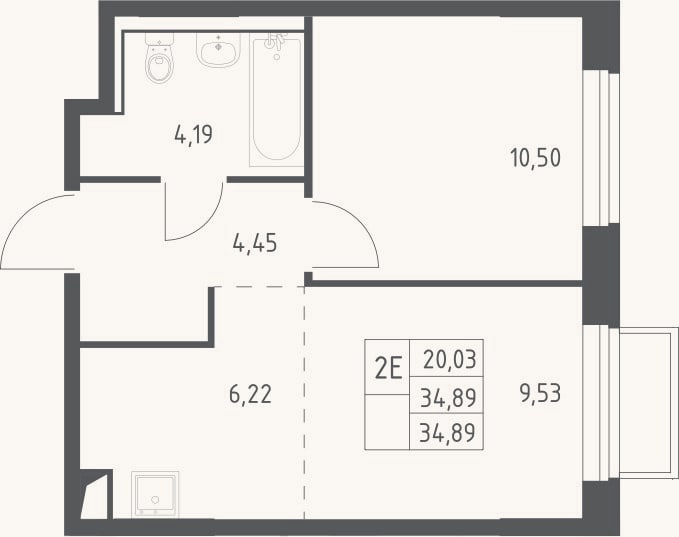 Планировка: 2-к, 34,9 м²