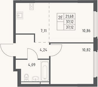 Планировка: 2-к, 37,1 м²