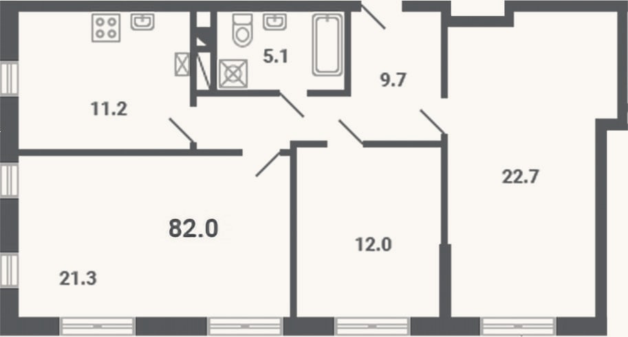 Планировка: 3-к, 82 м²
