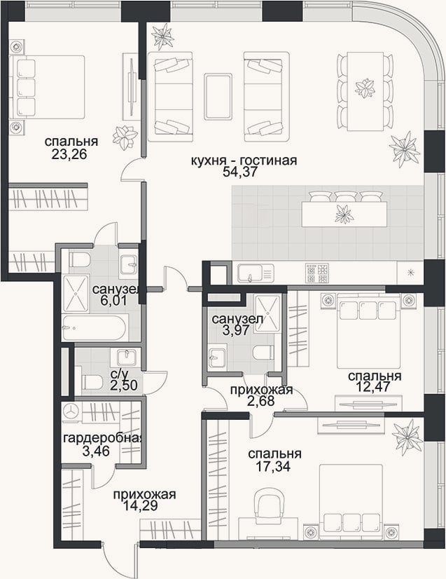 Планировка: 4+ к, 140,4 м²
