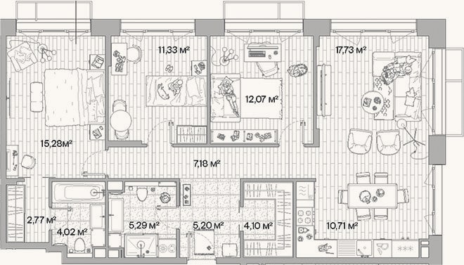 Планировка: 4+ к, 95,7 м²