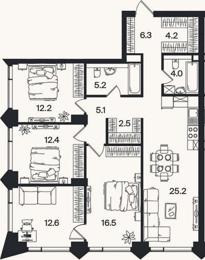 Планировка: 4+ к, 106,2 м²