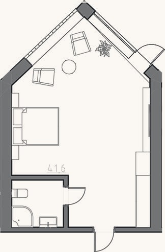 Планировка: Студия, 40 м²