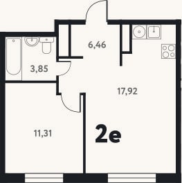 Планировка: 2-к, 39,6 м²