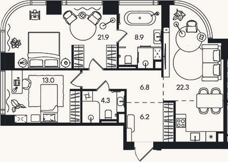 Планировка: 3-к, 83,4 м²