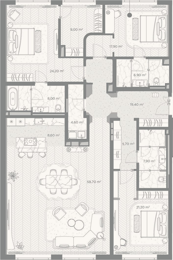 Планировка: 3-к, 192,1 м²