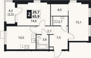 Планировка: 2-к, 63,7 м²