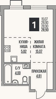 Планировка: Студия, 28,9 м²