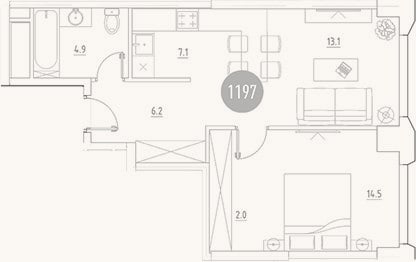 Планировка: 2-к, 47,8 м²