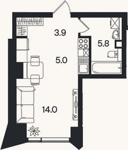 Планировка: Студия, 28,7 м²