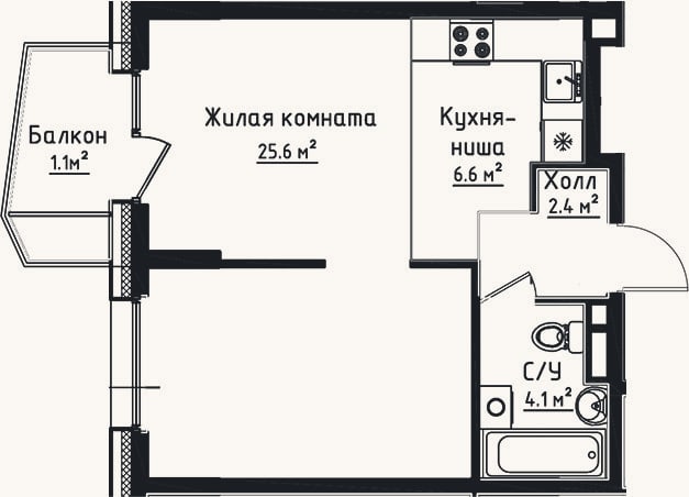 Планировка: Студия, 38,7 м²