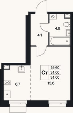 Планировка: Студия, 31 м²