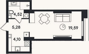 Планировка: Студия, 33,5 м²