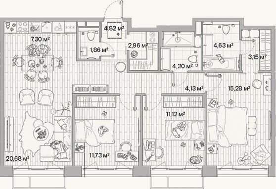 Планировка: 4+ к, 91,9 м²