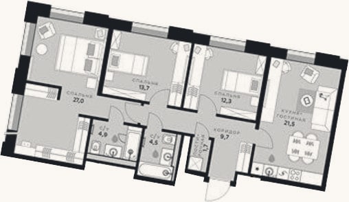 Планировка: 3-к, 95,3 м²