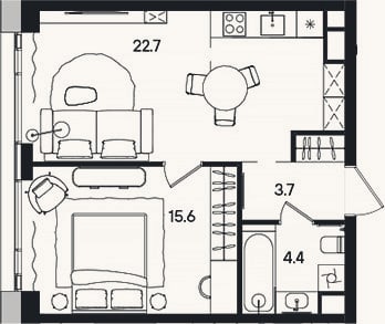 Планировка: 2-к, 46,4 м²