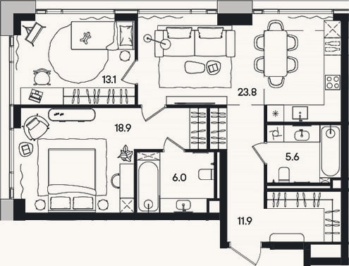 Планировка: 3-к, 79,3 м²