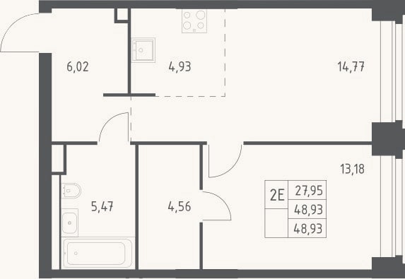 Планировка: 2-к, 48,9 м²