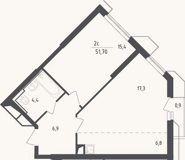 Планировка: 2-к, 50,8 м²