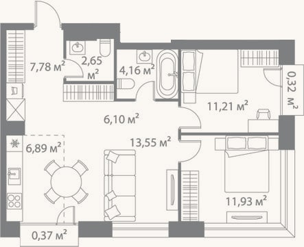 Планировка: 3-к, 64,3 м²