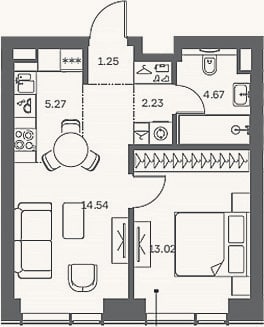Планировка: 2-к, 41 м²