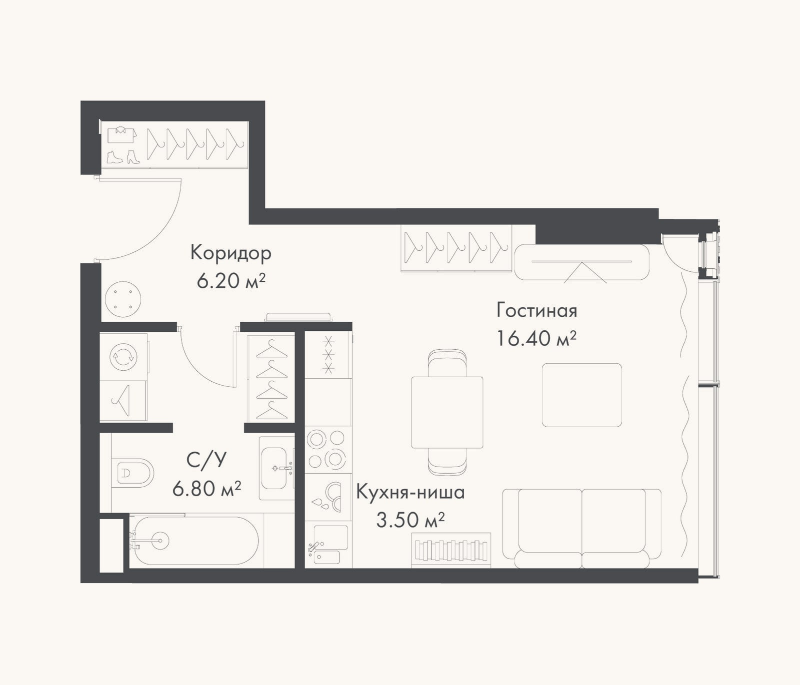 Планировка: Студия, 32,9 м²