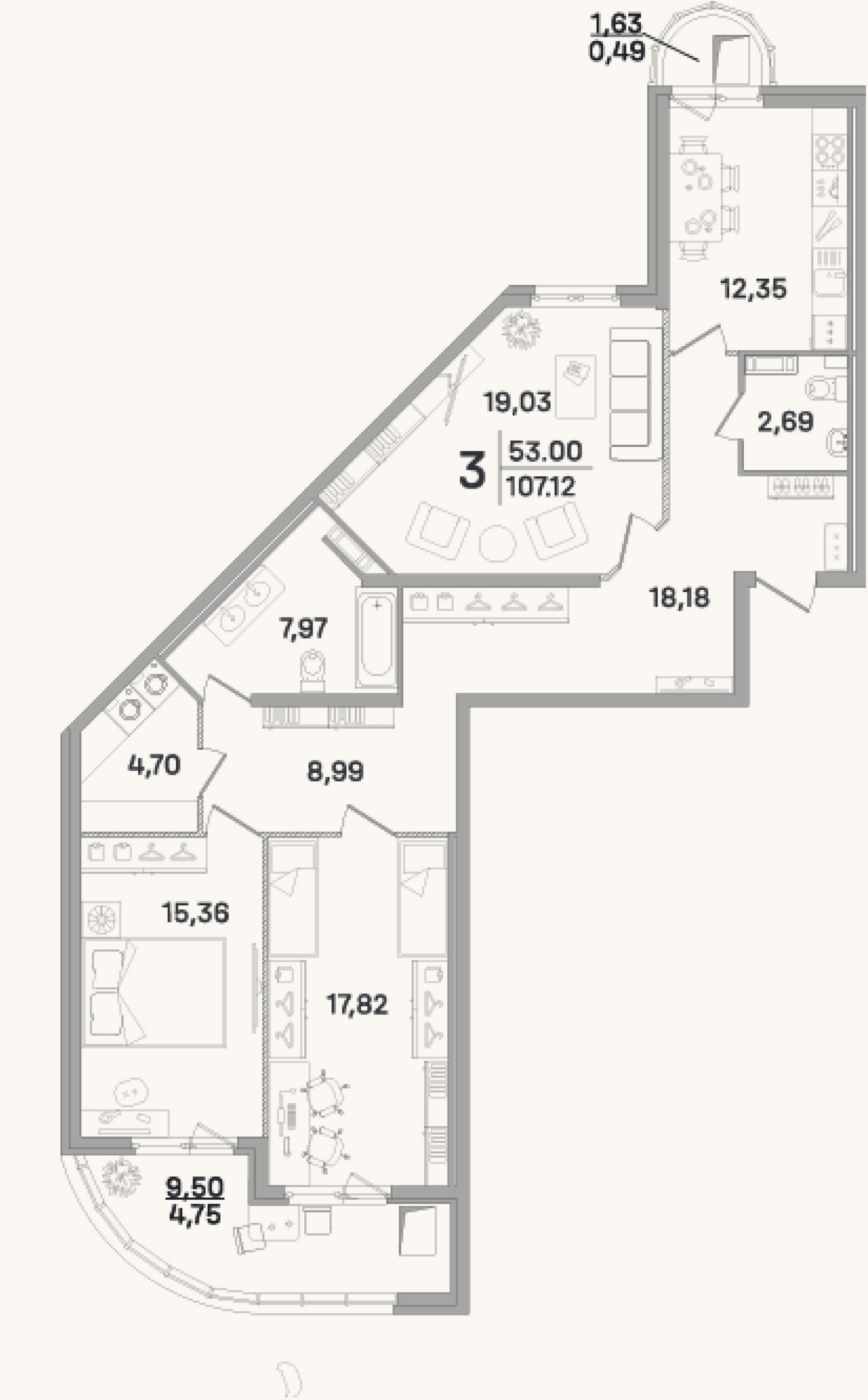 Планировка: 3-к, 108,5 м²