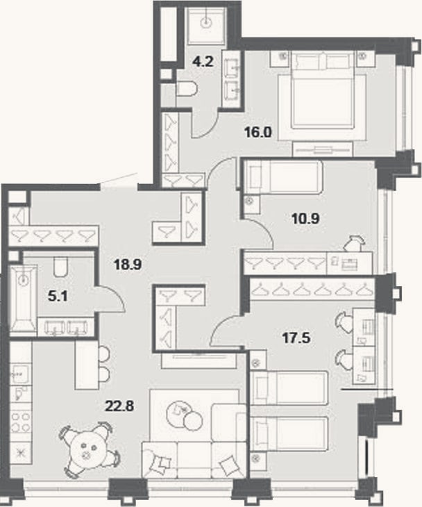 Планировка: 4+ к, 95,4 м²