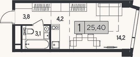 Планировка: Студия, 25,4 м²