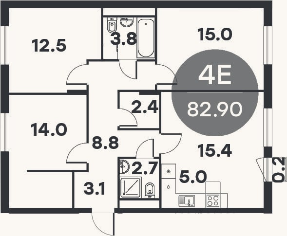 Планировка: 4+ к, 82,7 м²