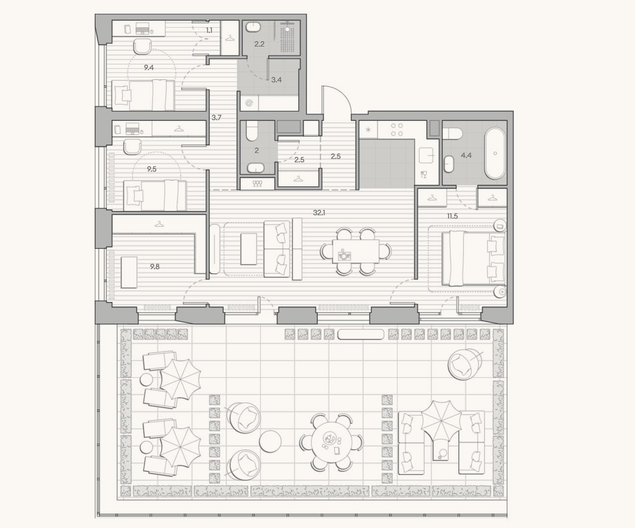 Планировка: 4+ к, 94,1 м²