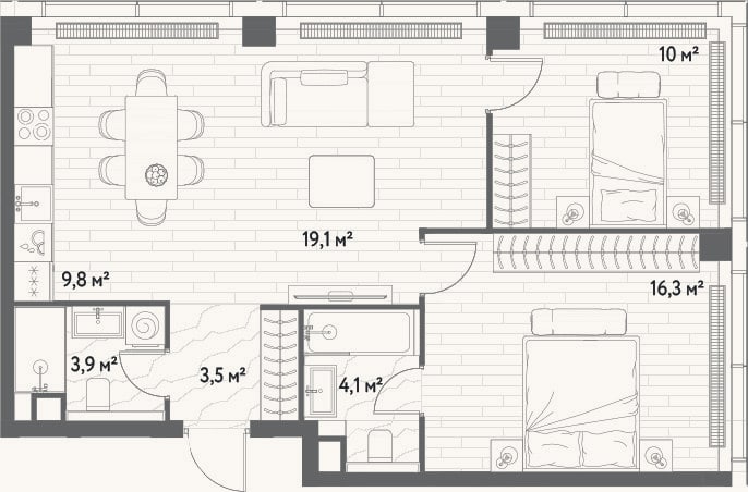 Планировка: 3-к, 66,7 м²