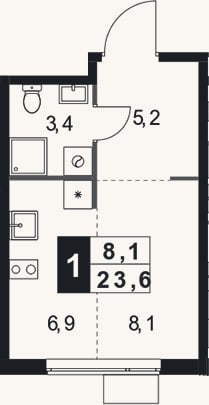 Планировка: Студия, 23,6 м²