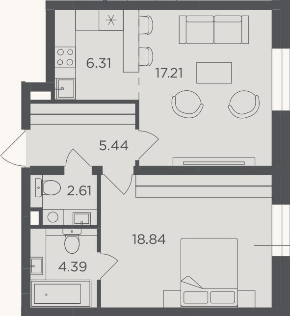 Планировка: 2-к, 54,8 м²
