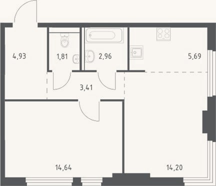 Планировка: 2-к, 47,6 м²