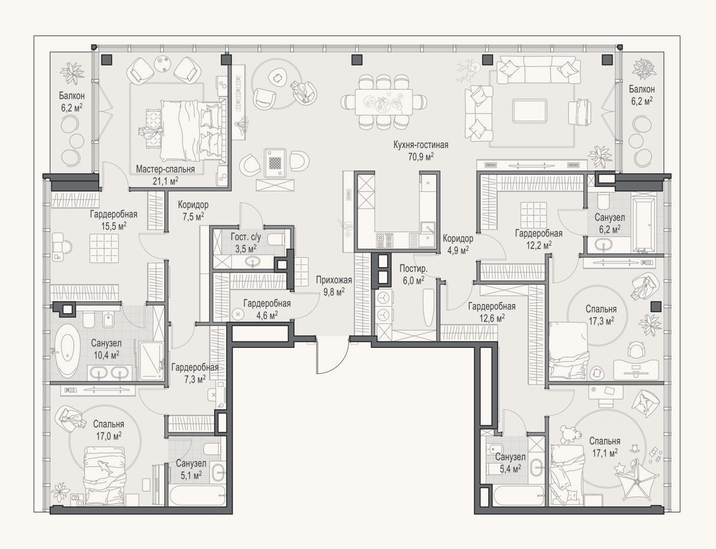 Планировка: 4+ к, 259,7 м²