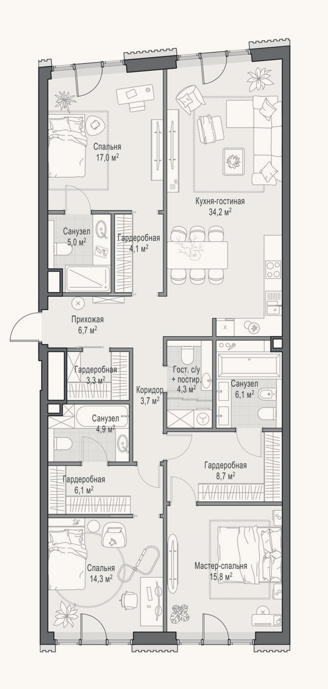 Планировка: 4+ к, 134,2 м²