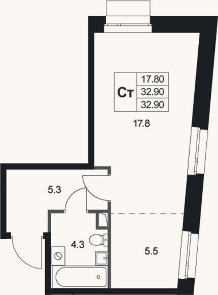 Планировка: Студия, 32,9 м²