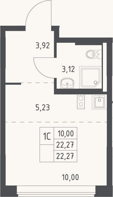 Планировка: Студия, 22,3 м²