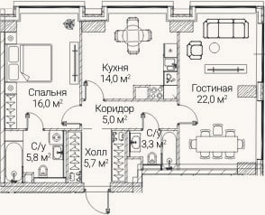 Планировка: 2-к, 71,5 м²