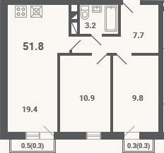 Планировка: 3-к, 51 м²