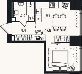 Планировка: Студия, 34,5 м²